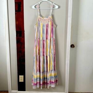 LC Lauren Conrad Multicolor Striped Crochet-Trim Maxi Dress